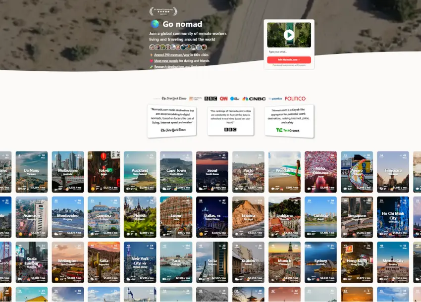 Nomadlist location pages generated with programmatic SEO for digital nomads
