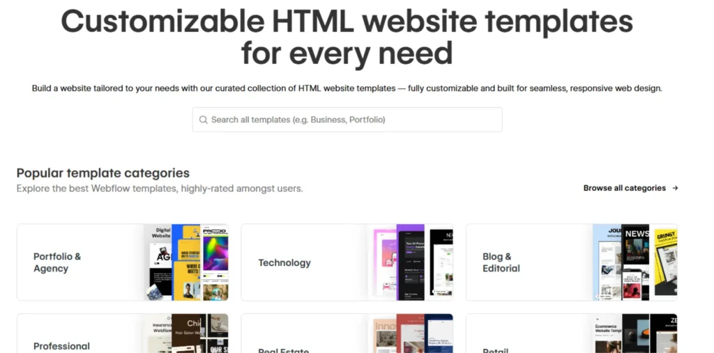 Webflow website template pages created using programmatic SEO